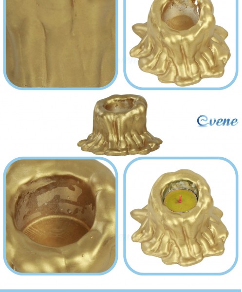 Altın Mumluk Şamdan 3 Adet Tealight Uyumlu Üçlü Küçük Erimiş Mum Model
